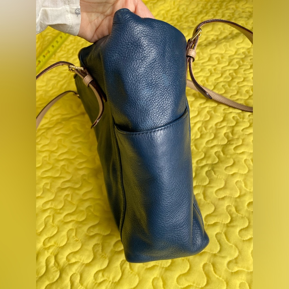Michael Kors Leather Shoulder Tote Bag Navy Blue - Picture 8 of 16